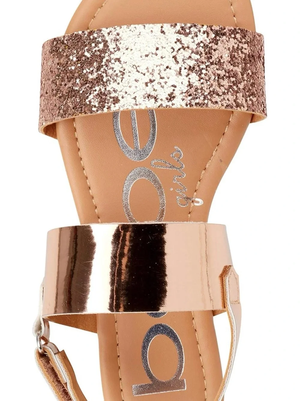 New! bebe Girls Chunky Glitter Rose gold Dress Sandals